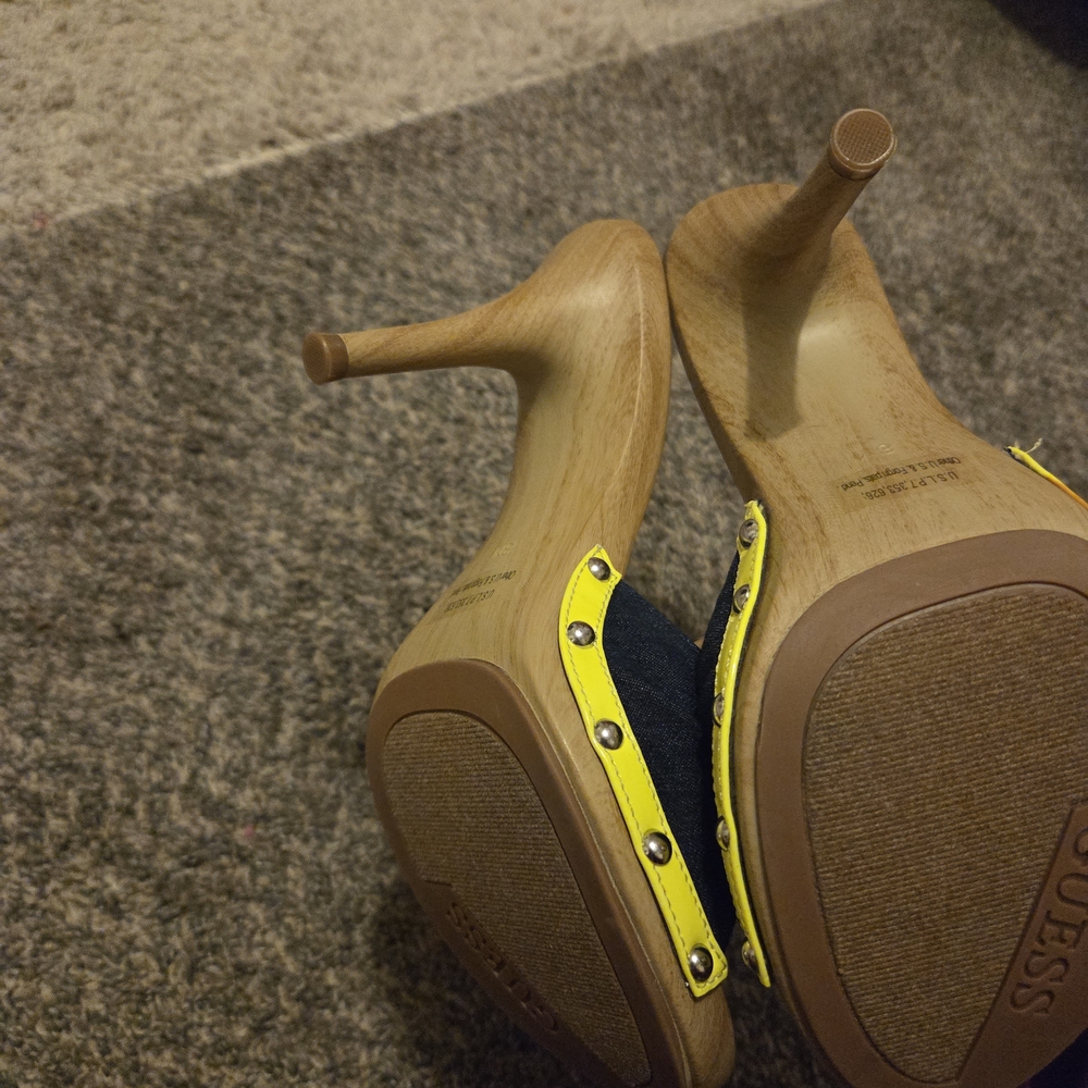 Vintage Guess Navy and Wood Mules - Picture 2 of 3